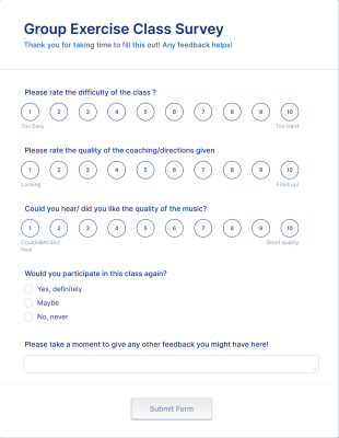 Group Exercise Class Survey Form Template