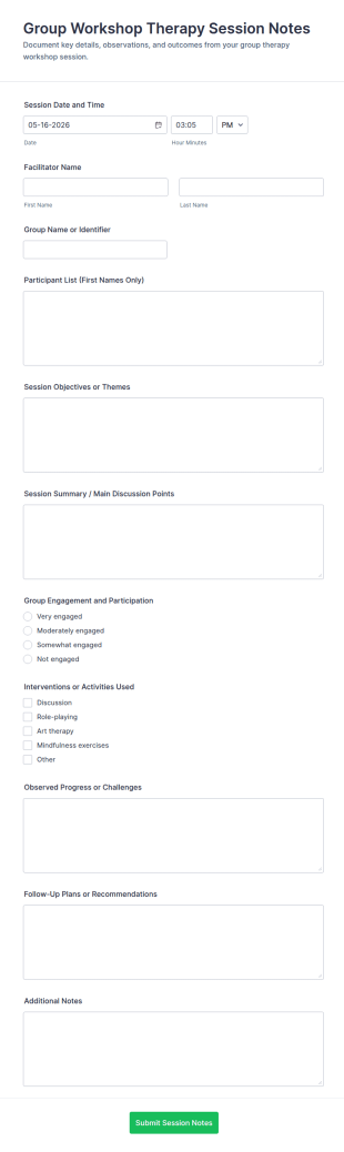 Group Workshop Therapy Session Notes Form Template