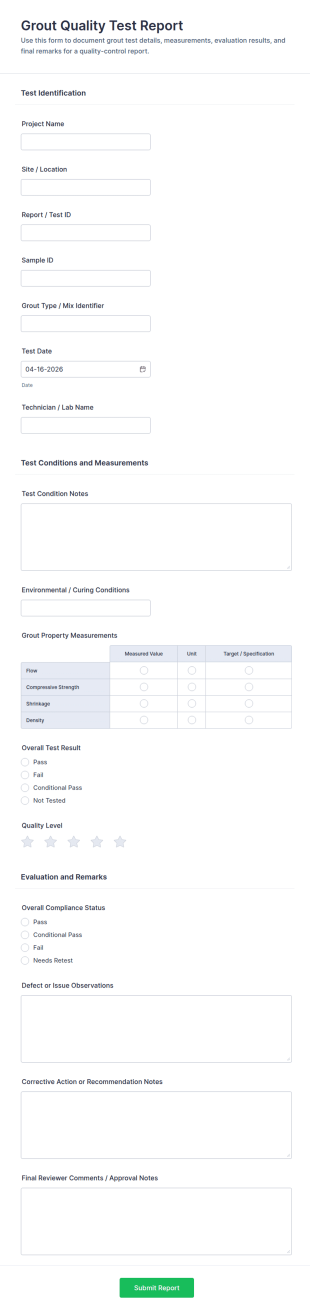 Grout Quality Test Report Form Template