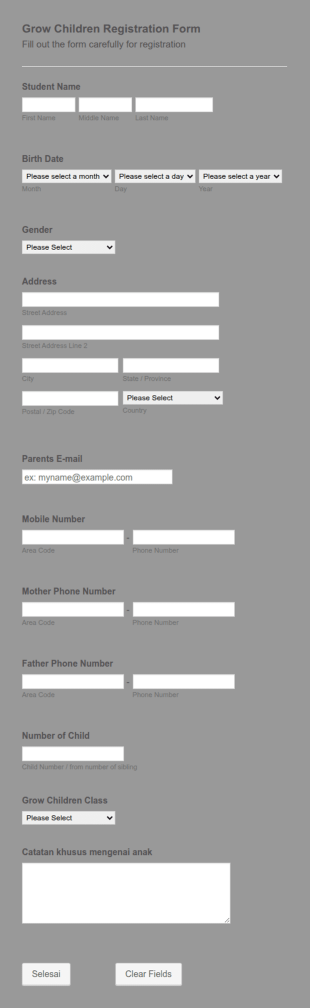 Grow Children Registration Form Template