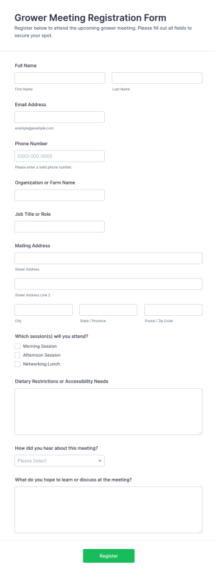 Grower Meeting Registration Form Template