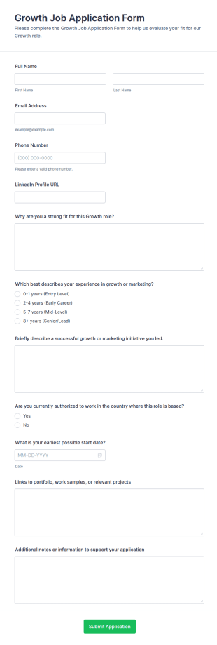 Growth Job Application Form Template