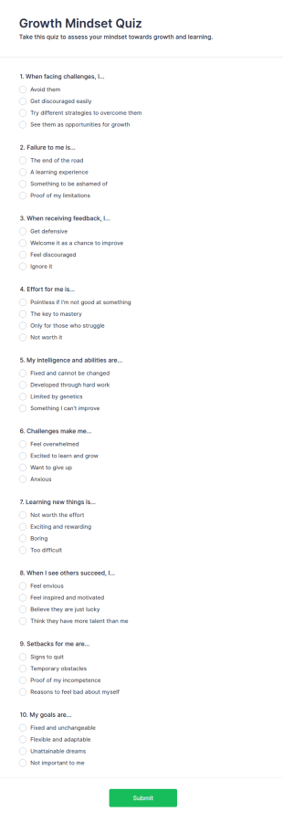 Growth Mindset Quiz Form Template