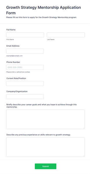 Growth Strategy Mentorship Application Form Form Template