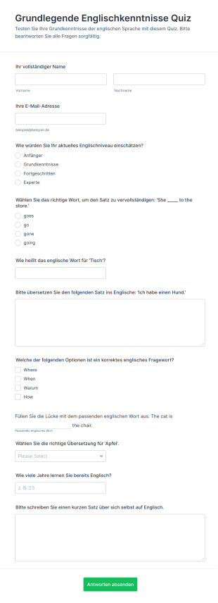Grundlegende Englischkenntnisse Quiz