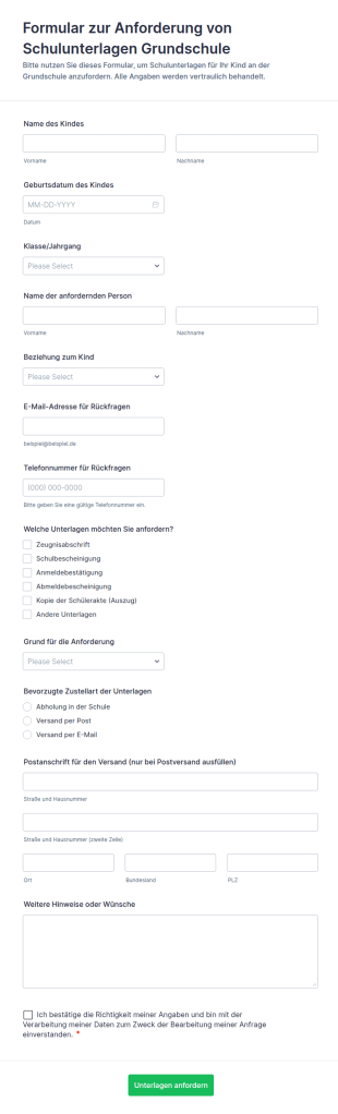 Grundschulaktenanfrage Formular