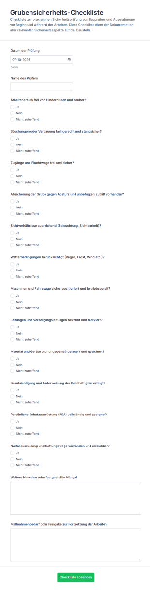 Gründungs Und Aushubsicherheits Checkliste