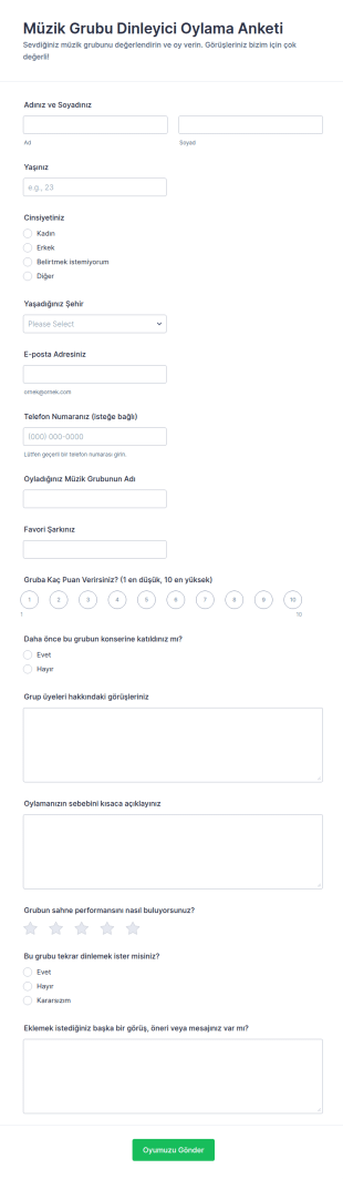 Grup Dinleyici Oylama Anketi Form Şablonu