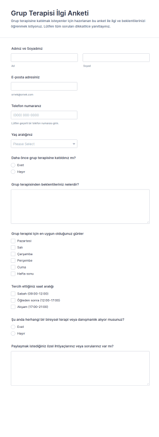 Grup Terapi İlgi Anketi Form Şablonu