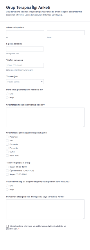 Grup Terapi İlgi Anketi Form Şablonu