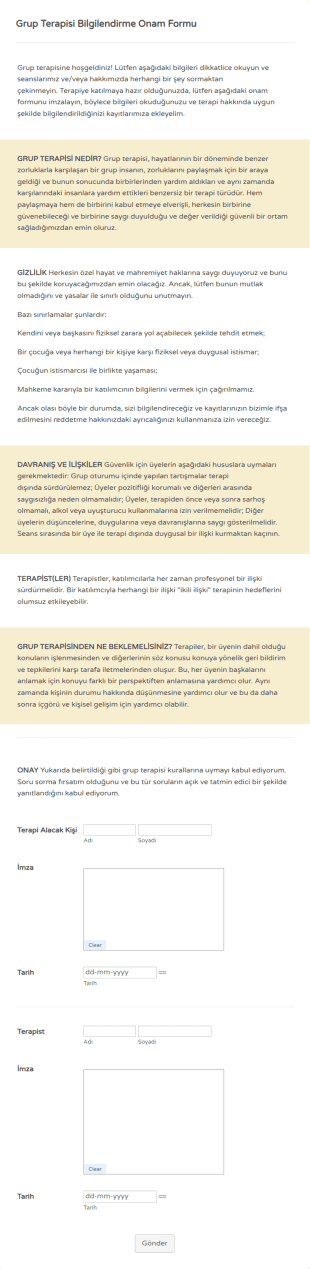 Grup Terapisi Bilgilendirme Onam Form Şablonu