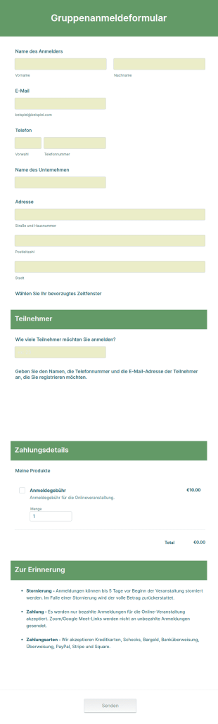 Gruppenanmeldeformular