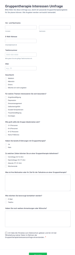 Gruppentherapie Interessen Umfrage