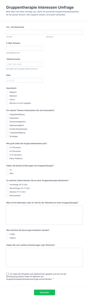 Gruppentherapie Interessen Umfrage