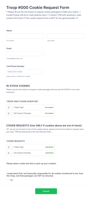 GS ABC Cookie Request Form 2021 Form Template