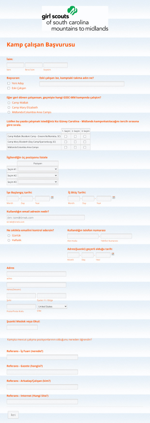 GSSC MM Kamp Çalışan Başvuru Form Template