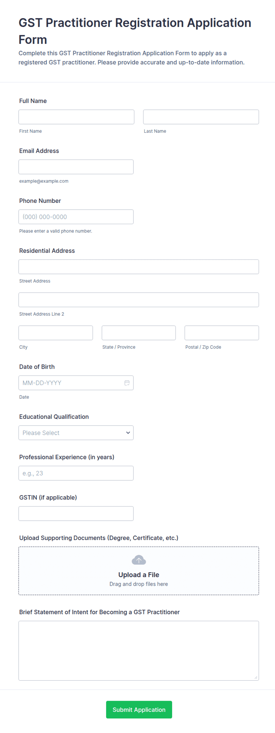 GST Practitioner Registration Form Template | Jotform