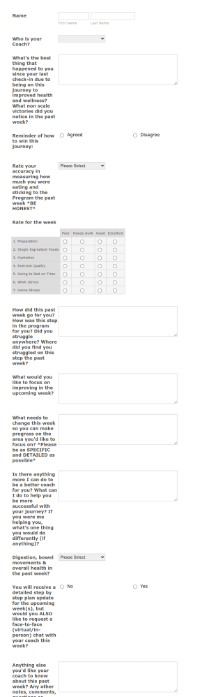 GTF Weekly Check In Form Template