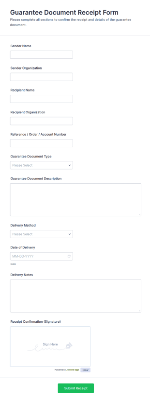 Guarantee Document Receipt Form Template