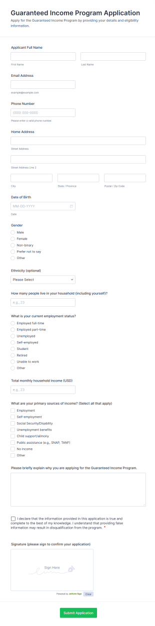 Guaranteed Income Program Application Form Template