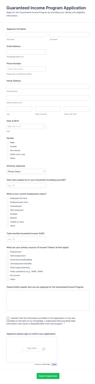 Guaranteed Income Program Application Form Template
