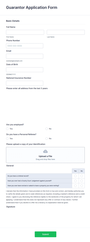Guarantor Form Template