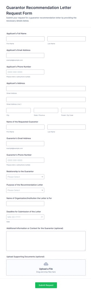 Guarantor Recommendation Letter Request Form Template
