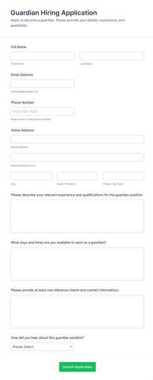 Guardian Hiring Application Form Template