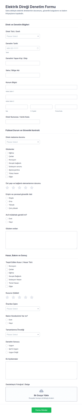 Güç Direği Muayene Form Şablonu
