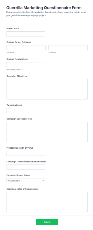Guerrilla Marketing Questionnaire Form Template