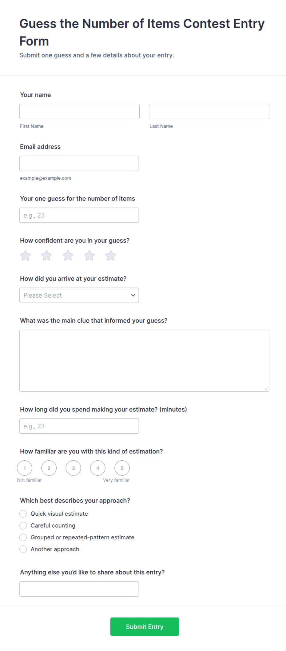 Guess the Number of Items Contest Entry Form Template | Jotform