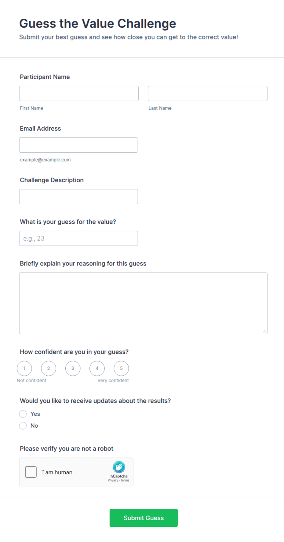 Guess the Value Challenge Form Template | Jotform
