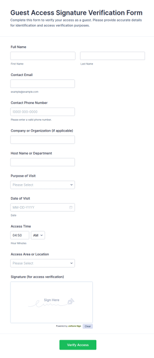 Guest Access Signature Verification Form Template