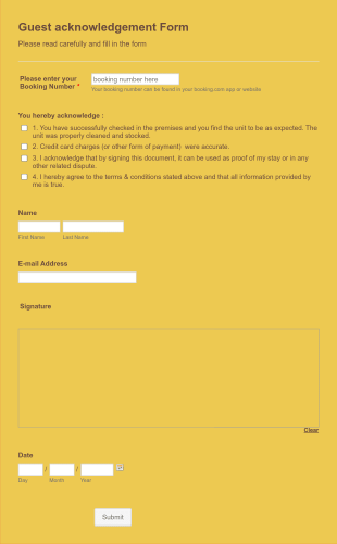 Guest Acknowledgement Form For Bookings And Short Term Rentals