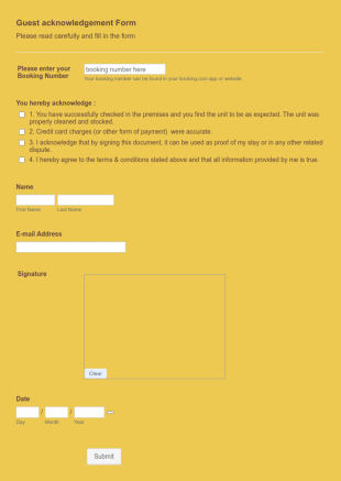 Guest Acknowledgement Form For Bookings And Short Term Rentals