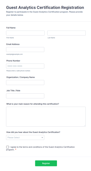 Guest Analytics Certification Registration Form Template