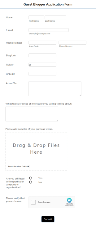 Guest Blogger Application Form Template