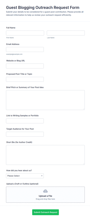 Guest Blogging Outreach Request Form Template