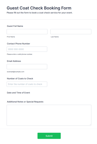 Guest Coat Check Booking Form Template