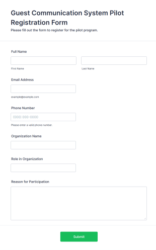 Guest Communication System Pilot Registration Form Template