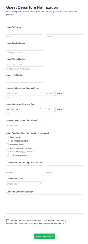 Guest Departure Notification Form Template