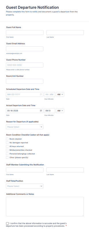 Guest Departure Notification Form Template