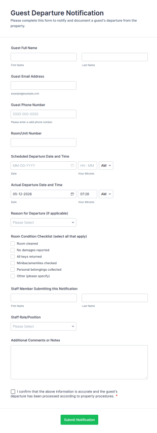 Guest Departure Notification Form Template
