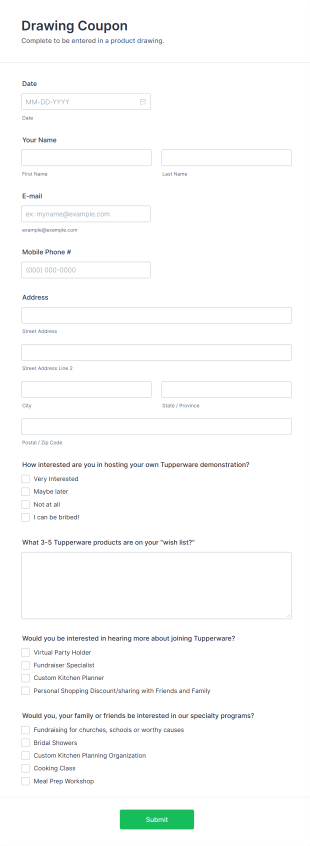 Product Giveaway Entry Form Template