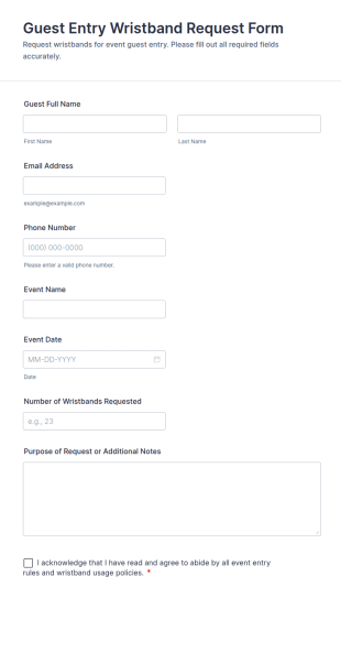Guest Entry Wristband Request Form Template