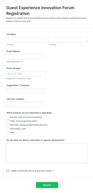 Guest Experience Innovation Forum Registration Form Template