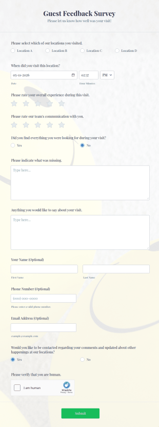 Guest Feedback Survey Form Template