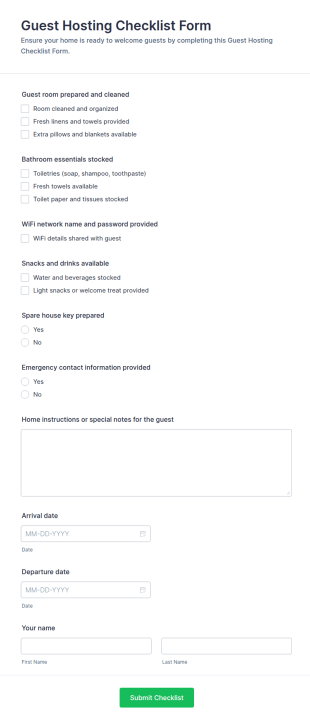 Guest Hosting Checklist Form Template
