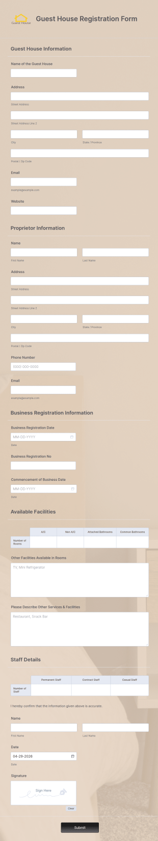 Guest House Registration Form Template