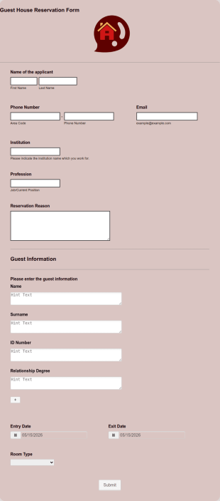 Guest House Reservation Form Template